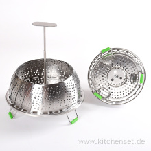 Flexible handle stainless steel vegetable steamer